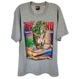 JOLIGOLF Unisex Vintage Thailand Island Koh Tapu Phang Nga T-Shirt Size L Gray